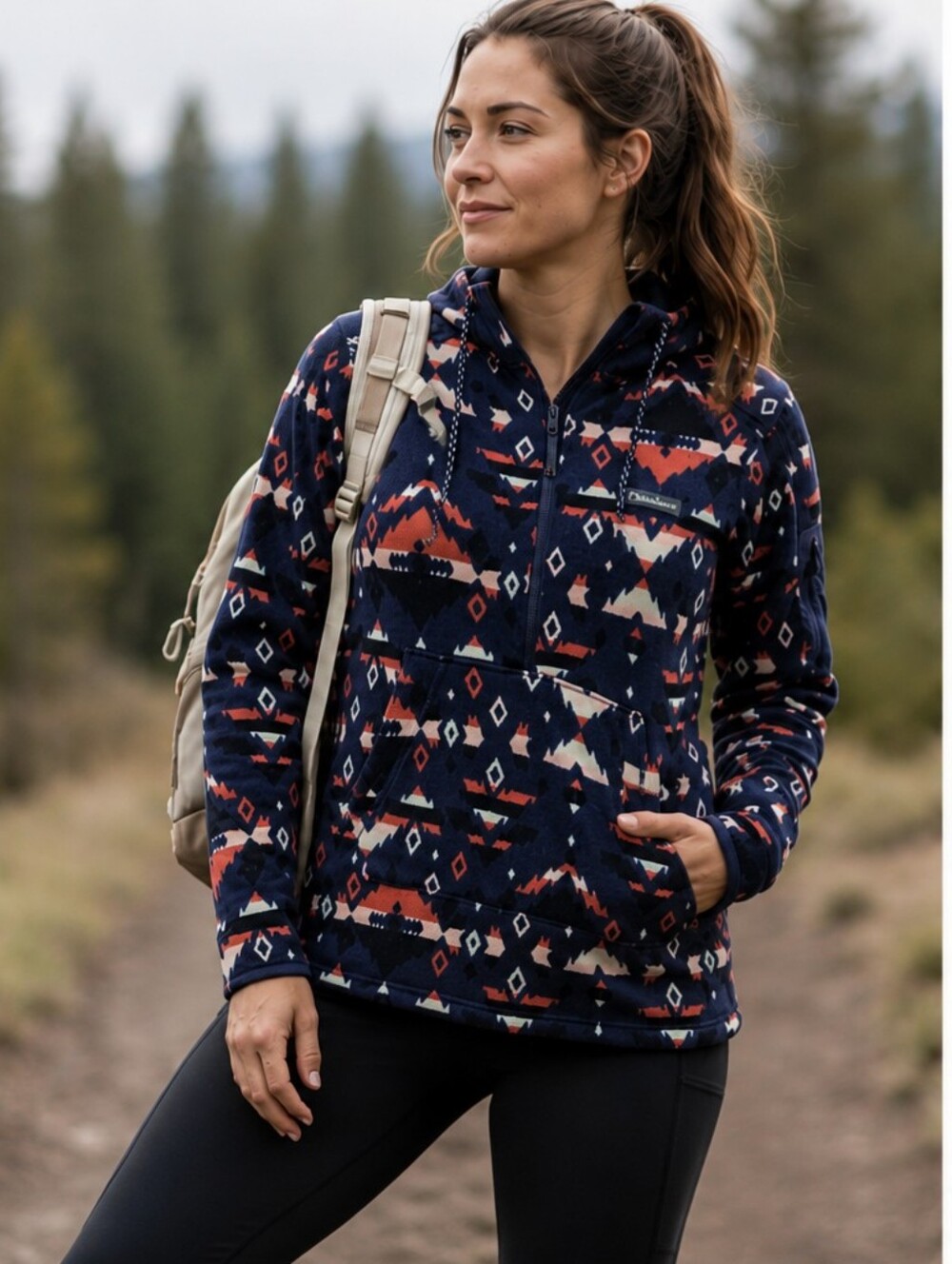 Columbia Women’s Southwestern Patterned Half-Zip Hooded Fleece Pullover - Size M